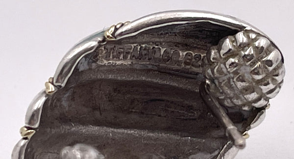 Pair of Tiffany & Co. Sterling Silver & Yellow Gold Shell Earrings in Original Pouch