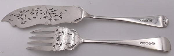 Elkington Set of 2 English Sterling Silver Victorian Fish Servers from 1886