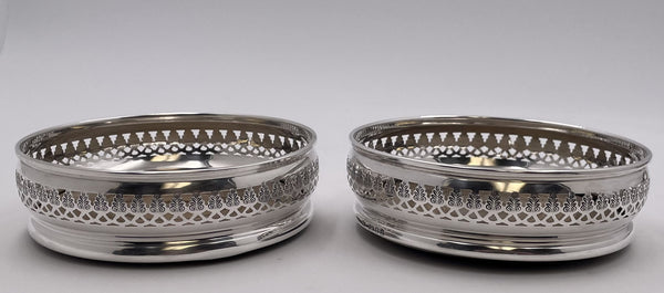 Pair of English Sterling Silver & Wood Coasters