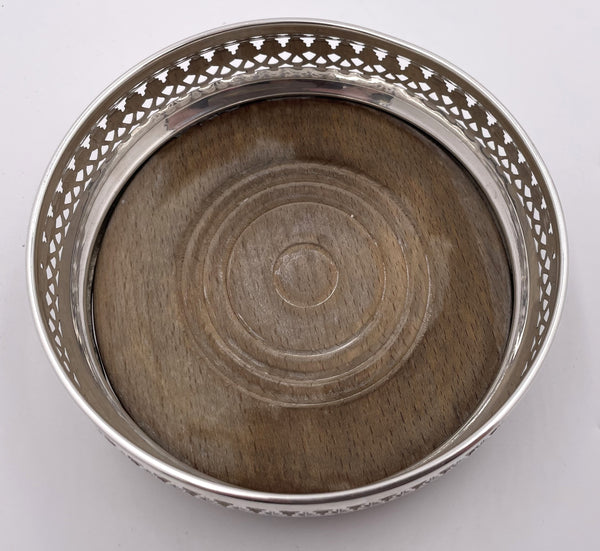 Pair of English Sterling Silver & Wood Coasters
