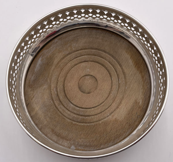 Pair of English Sterling Silver & Wood Coasters