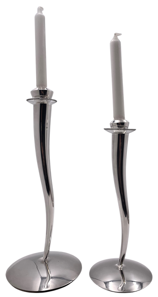 Rare Pair of Pomellato Sterling Silver Candlesticks in Mid-Century Modern Style