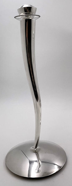 Rare Pair of Pomellato Sterling Silver Candlesticks in Mid-Century Modern Style