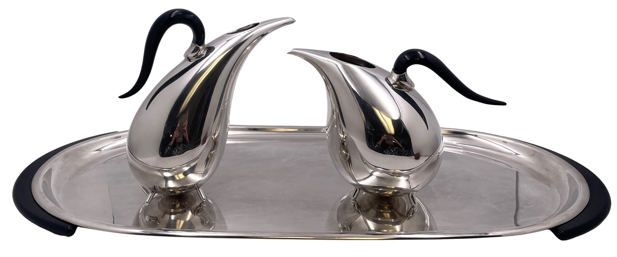 Rare Pomellato Sterling Silver Set of 2 Pitchers on Tray in Mid-Century Modern Style