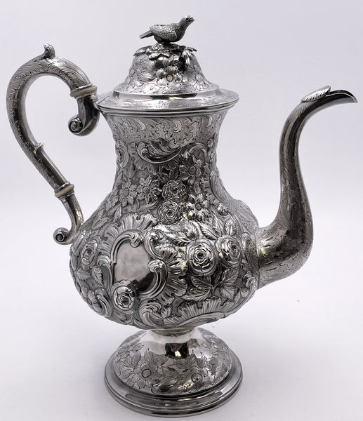 R. Wilson Coin Silver 6-Piece Tea & Coffee Set in Architectural Castle Repousse Pattern