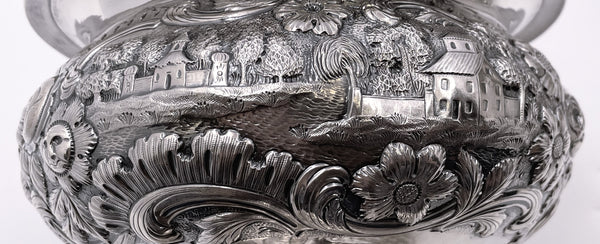 R. Wilson Coin Silver 6-Piece Tea & Coffee Set in Architectural Castle Repousse Pattern