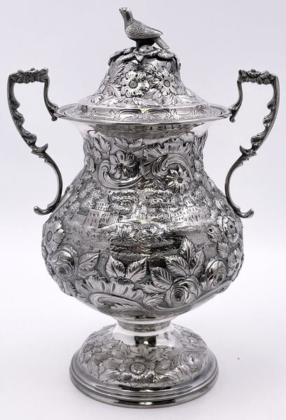 R. Wilson Coin Silver 6-Piece Tea & Coffee Set in Architectural Castle Repousse Pattern