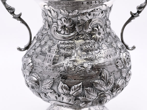 R. Wilson Coin Silver 6-Piece Tea & Coffee Set in Architectural Castle Repousse Pattern