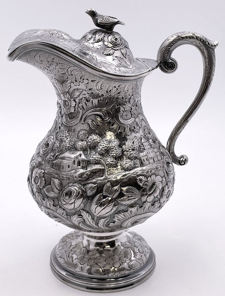 R. Wilson Coin Silver 6-Piece Tea & Coffee Set in Architectural Castle Repousse Pattern