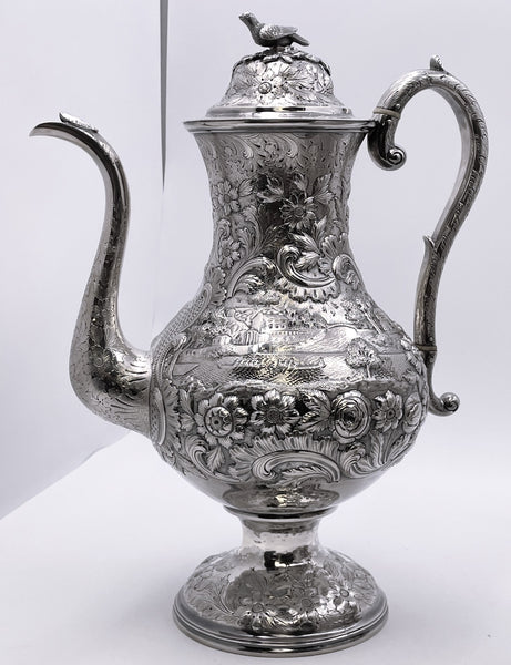 R. Wilson Coin Silver 6-Piece Tea & Coffee Set in Architectural Castle Repousse Pattern