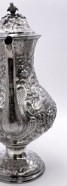 R. Wilson Coin Silver 6-Piece Tea & Coffee Set in Architectural Castle Repousse Pattern