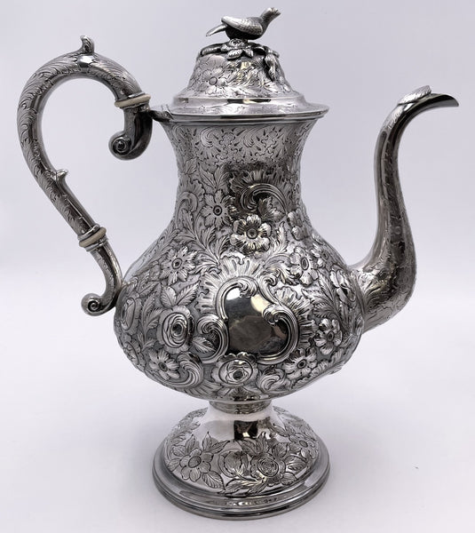 R. Wilson Coin Silver 6-Piece Tea & Coffee Set in Architectural Castle Repousse Pattern