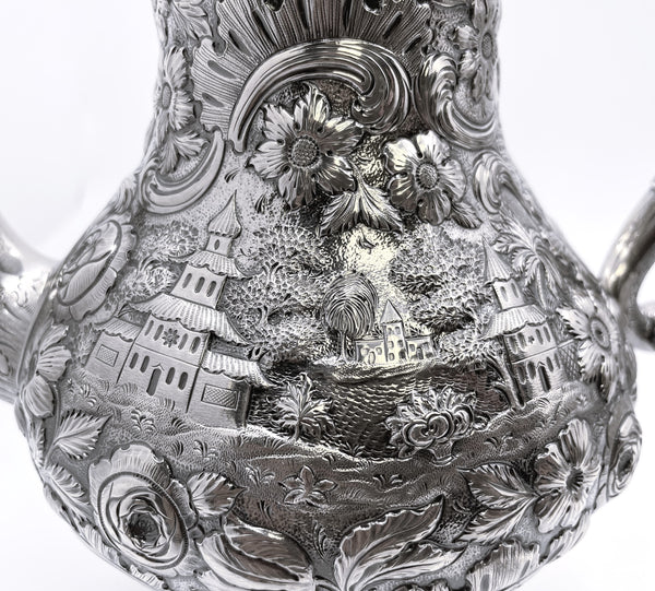 R. Wilson Coin Silver 6-Piece Tea & Coffee Set in Architectural Castle Repousse Pattern