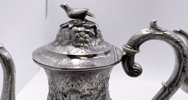 R. Wilson Coin Silver 6-Piece Tea & Coffee Set in Architectural Castle Repousse Pattern