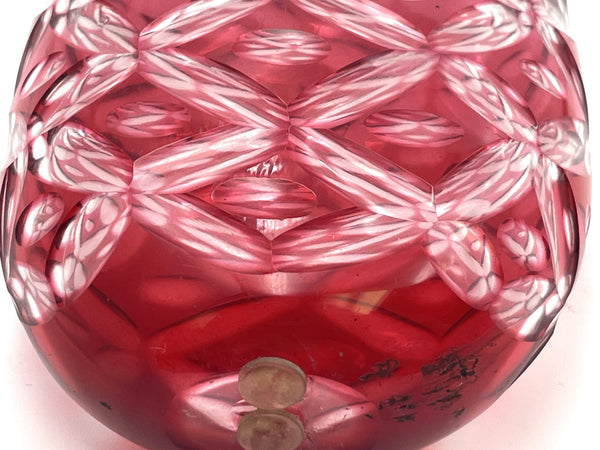 English Sterling Silver & Cranberry Cut Glass 1902 Flask