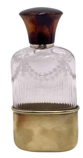 C. J. Fox English Gilt Sterling Silver & Glass 1919 Flask