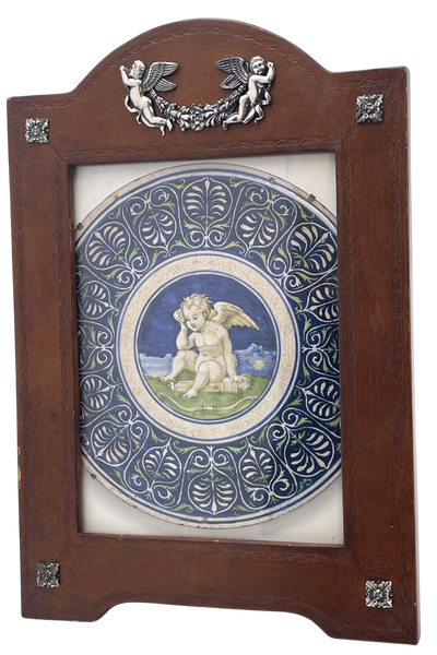 William Scott English Leather and Sterling Silver Picture Frame with Putti
