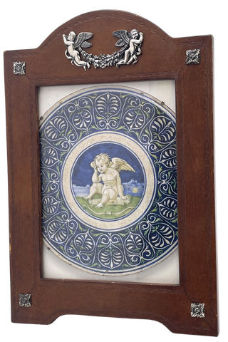 William Scott English Leather and Sterling Silver Picture Frame with Putti