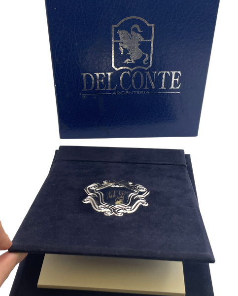 Del Conte Italian Felt and Sterling Silver Desk Pad Holder New in Box