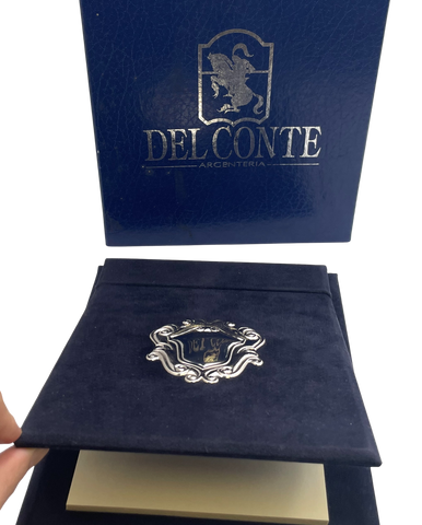 Del Conte Italian Felt and Sterling Silver Desk Pad Holder New in Box