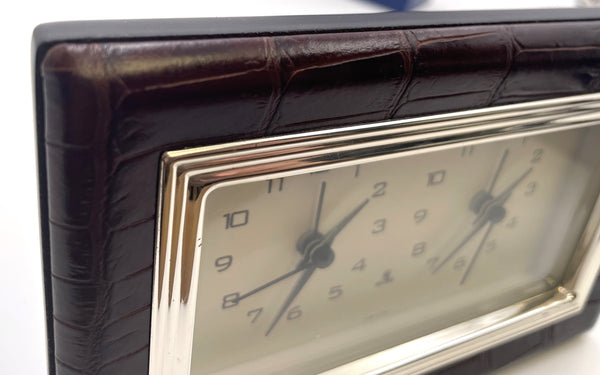 Del Conte Alligator Leather and Sterling Silver Double Clock New in Box