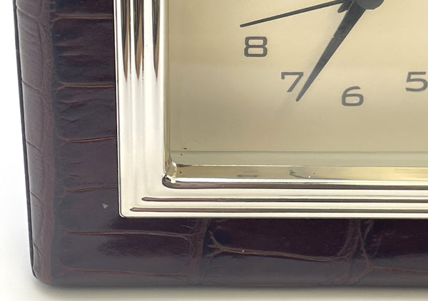 Del Conte Alligator Leather and Sterling Silver Double Clock New in Box