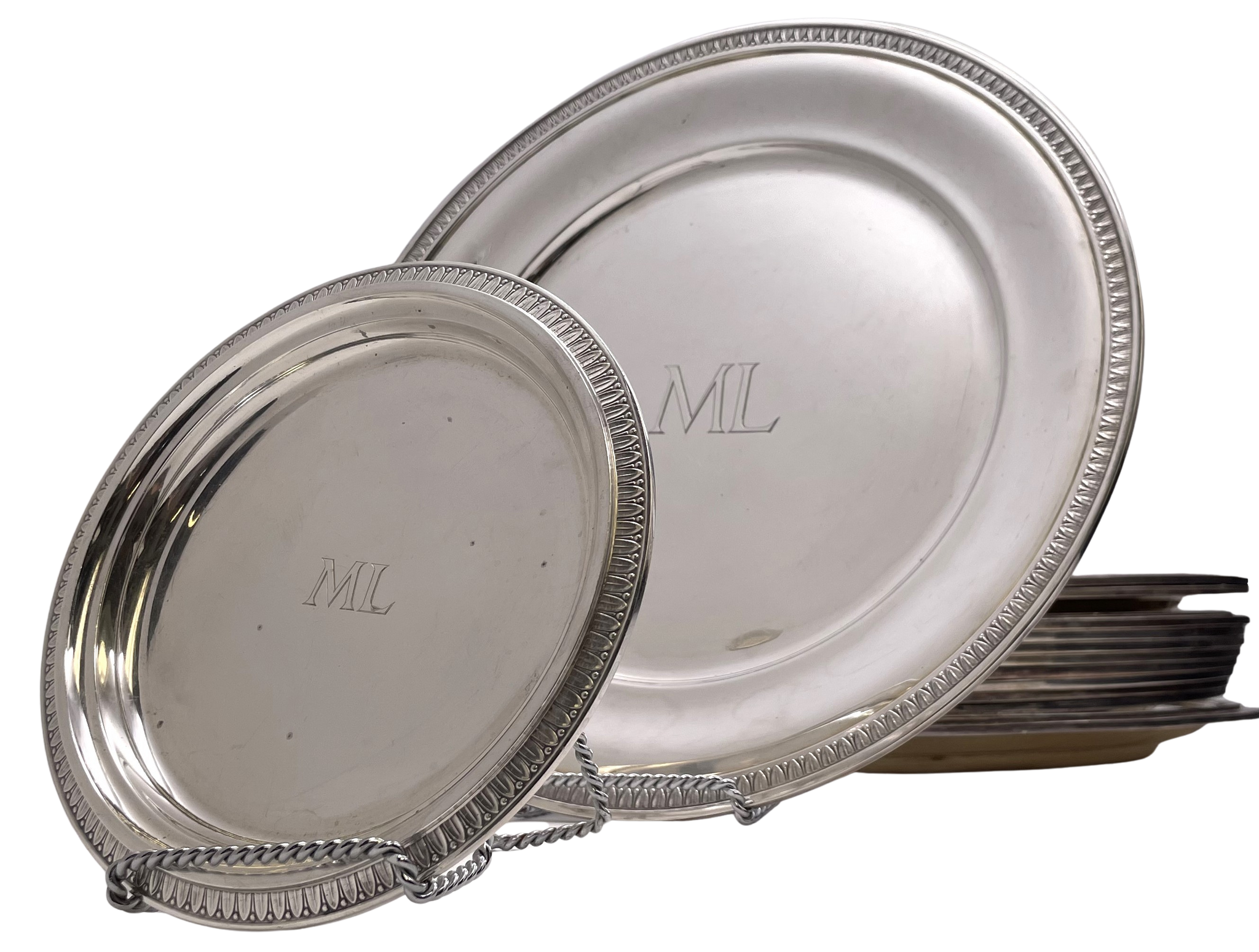 Tetard French Set of 28 Sterling Silver Plates from Early 20th Century Heavy Gage