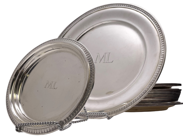 Tetard French Set of 28 Sterling Silver Plates from Early 20th Century Heavy Gage