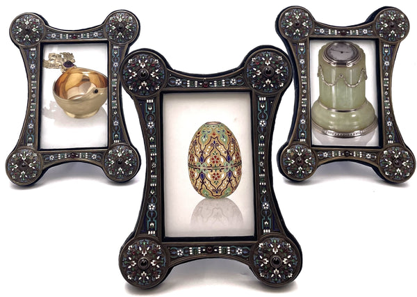 Set of 3 Russian Enamel & Silver Picture Frames from Late 19th Century