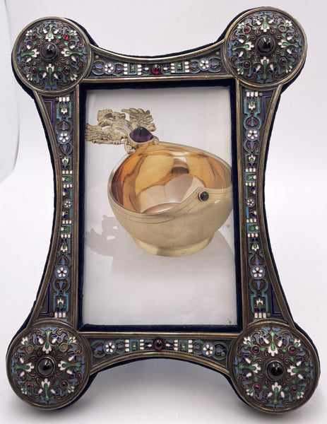 Set of 3 Russian Enamel & Silver Picture Frames from Late 19th Century