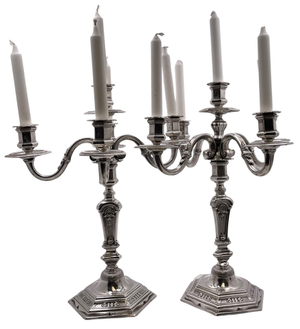 Pair of European Continental Silver 5-Light Candelabra from Late 19th or Early 20th Century