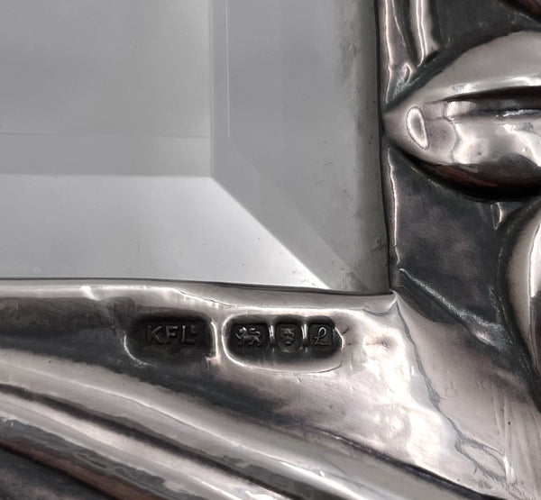 English Sterling Silver Dresser Mirror in Art Nouveau Style with Felt Back