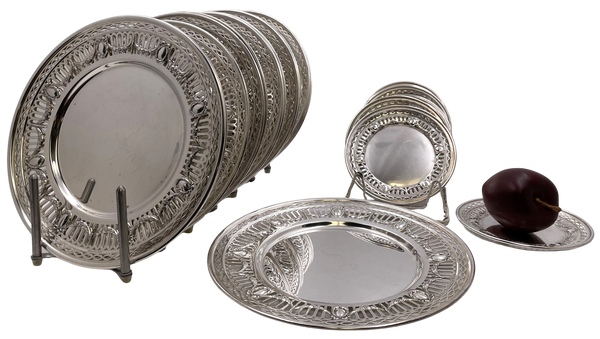 Gorham Durgin Set of 12 Sterling Silver Chargers / Plates and 12 Bread Plates from Early 20th Century