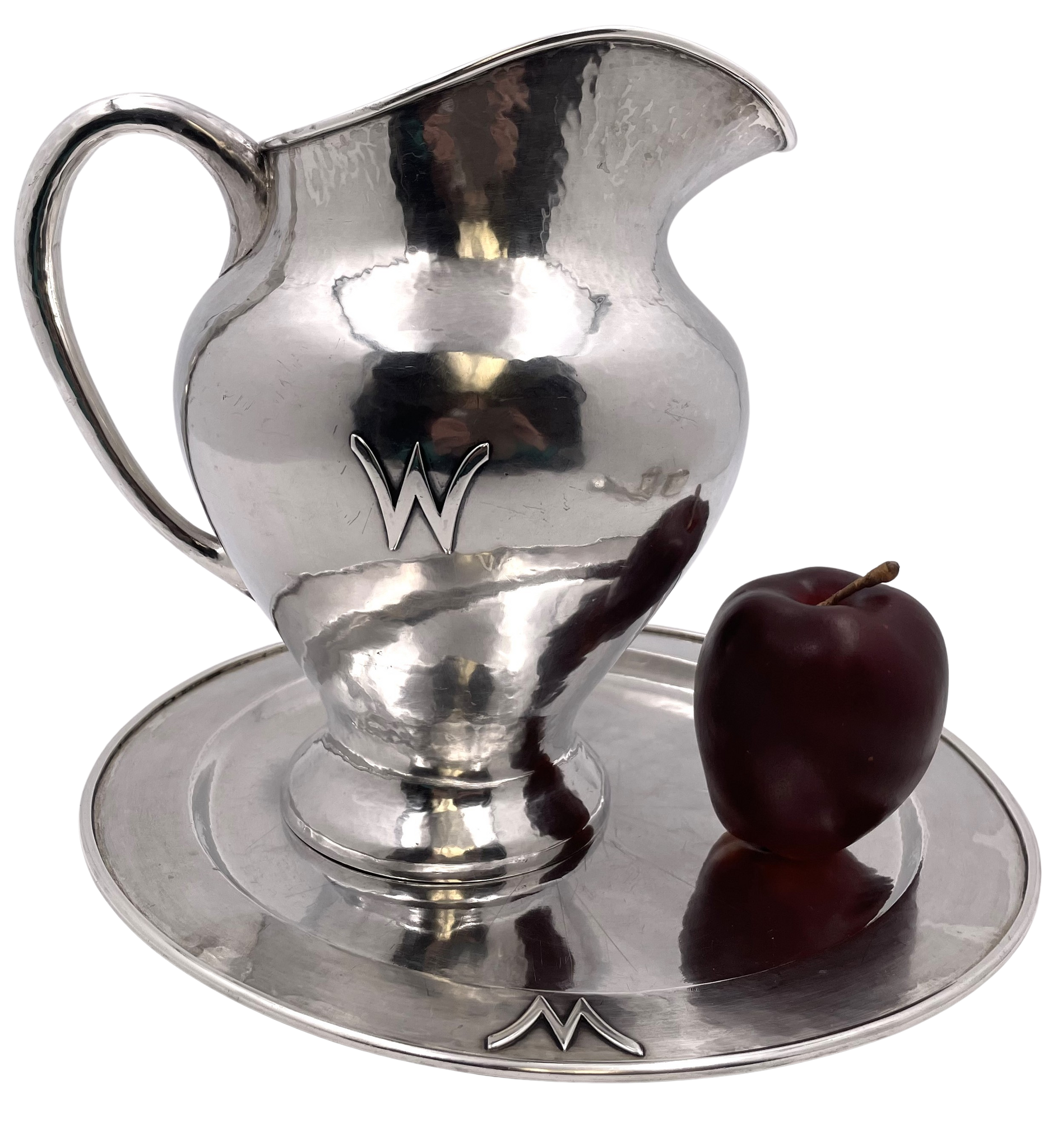 F. Novick Chicago Arts & Crafts Sterling Silver Hammered Pitcher on Tray
