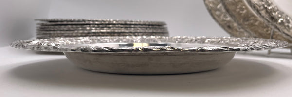 S. Kirk & Son Sterling Silver Set of 18 Chargers/ Plates in Repousse Pattern