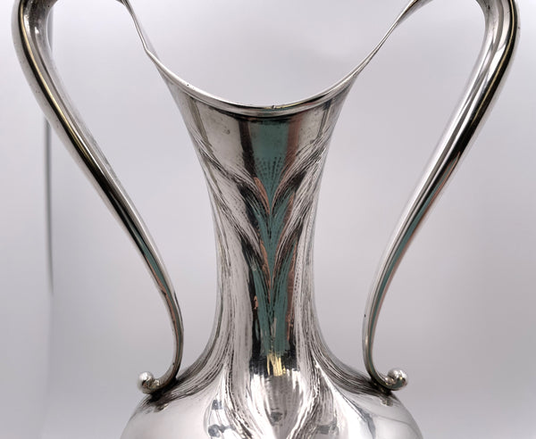 Sterling Silver Two-Handled Amphora Hammered Fluted Vase
