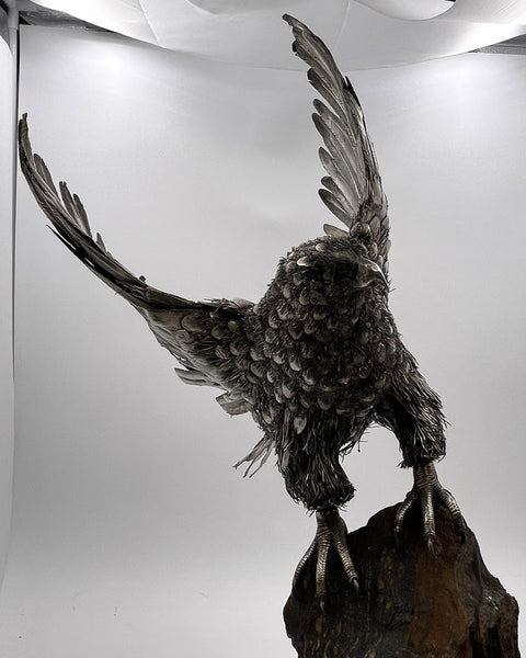 Rare Gianmaria Buccellati Monumental Sterling Silver Eagle Sculpture on Jasper Rock
