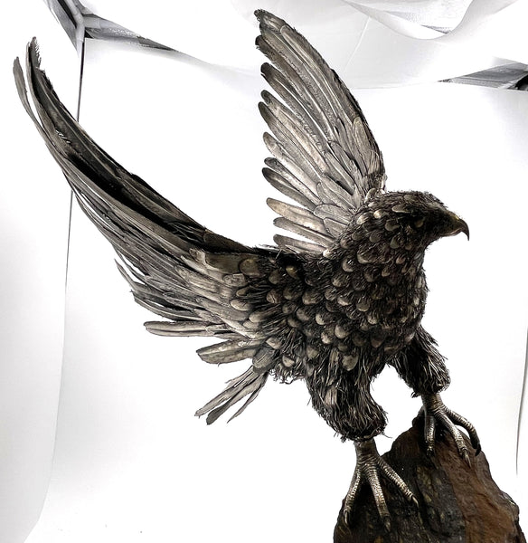 Rare Gianmaria Buccellati Monumental Sterling Silver Eagle Sculpture on Jasper Rock