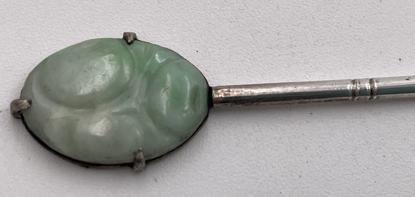 Set of 6 Asian Silver and Jade Dessert Spoons