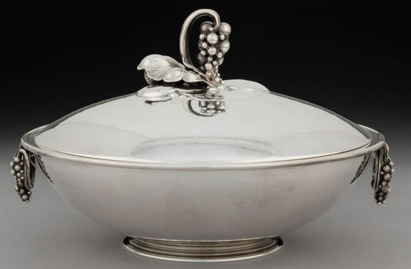 Georg Jensen No. 408E Silver Grape Motif Covered Two-Handle Vegetable Tureen
