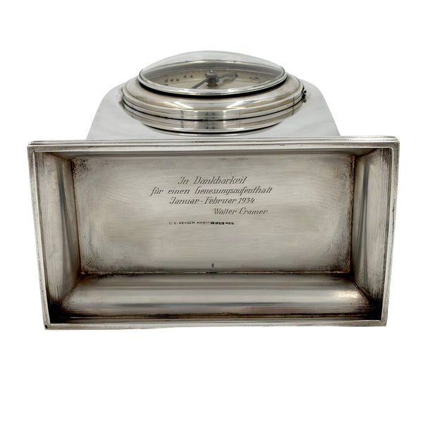CE Keyser German Continental Silver Desk / Mantel Clock from Early 20th Century