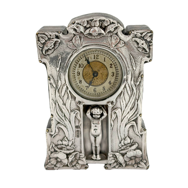 Deakin & Ansonia English Sterling Silver Clock from 1903 in Art Nouveau Style