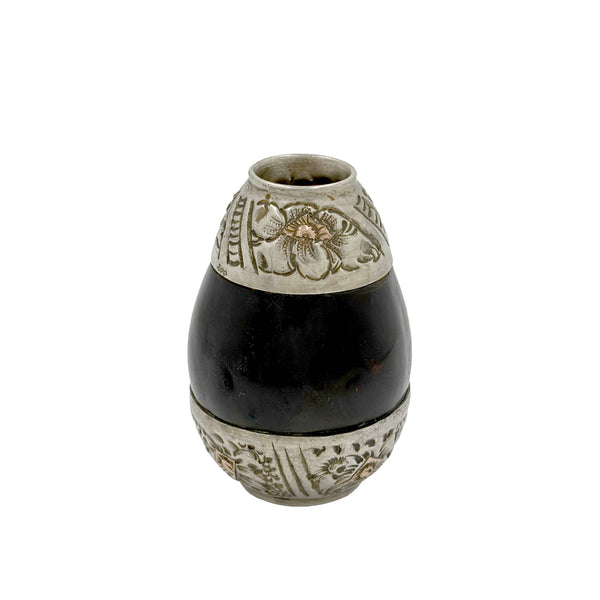 Argentinian Silver and 18K Gold Inlaid Mate Cup with Straw