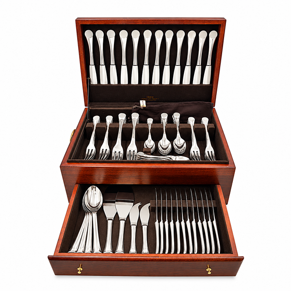 Rare Puiforcat Stainless Steel Flatware Set in Wave Pattern in Art Deco Style