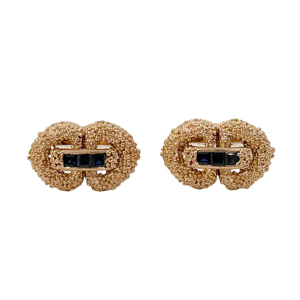 Cartier Textured Rose Gold & Sapphire Interlocking Cufflinks