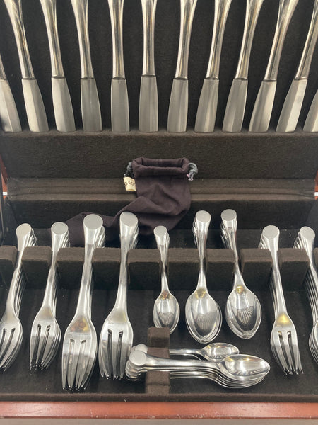 Rare Puiforcat Stainless Steel Flatware Set in Wave Pattern in Art Deco Style