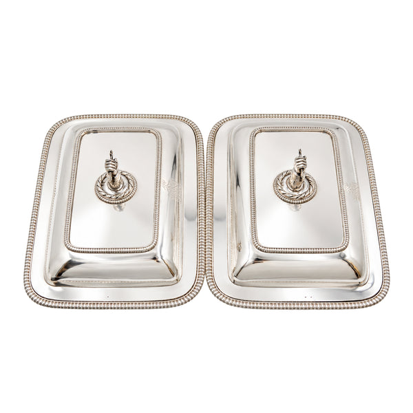 William Frisbee Pair of English Georgian Sterling Silver 1810 Covered Dishes