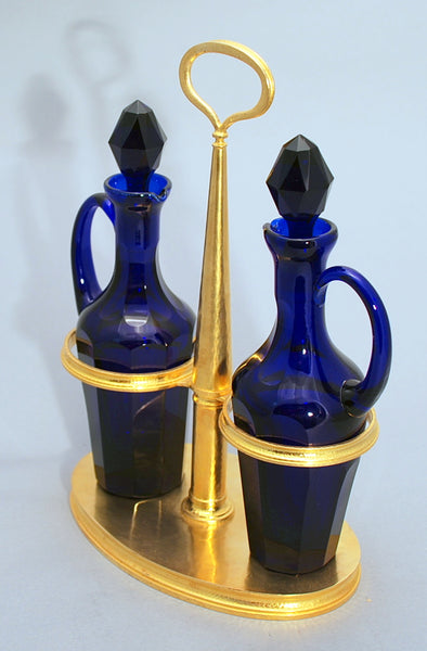 Pair of Pampaloni Gilt Sterling Silver Cruet Set Bottles in Arts & Crafts Lalaounis Style