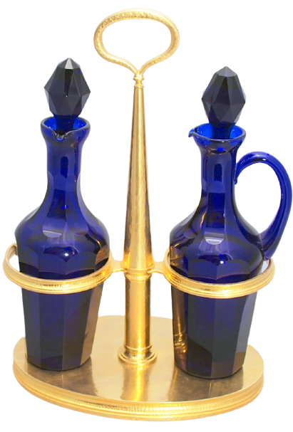 Pair of Pampaloni Gilt Sterling Silver Cruet Set Bottles in Arts & Crafts Lalaounis Style