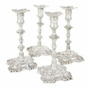 Set of 4 Ensko Georgian Style Cast Candlesticks with Shell Border